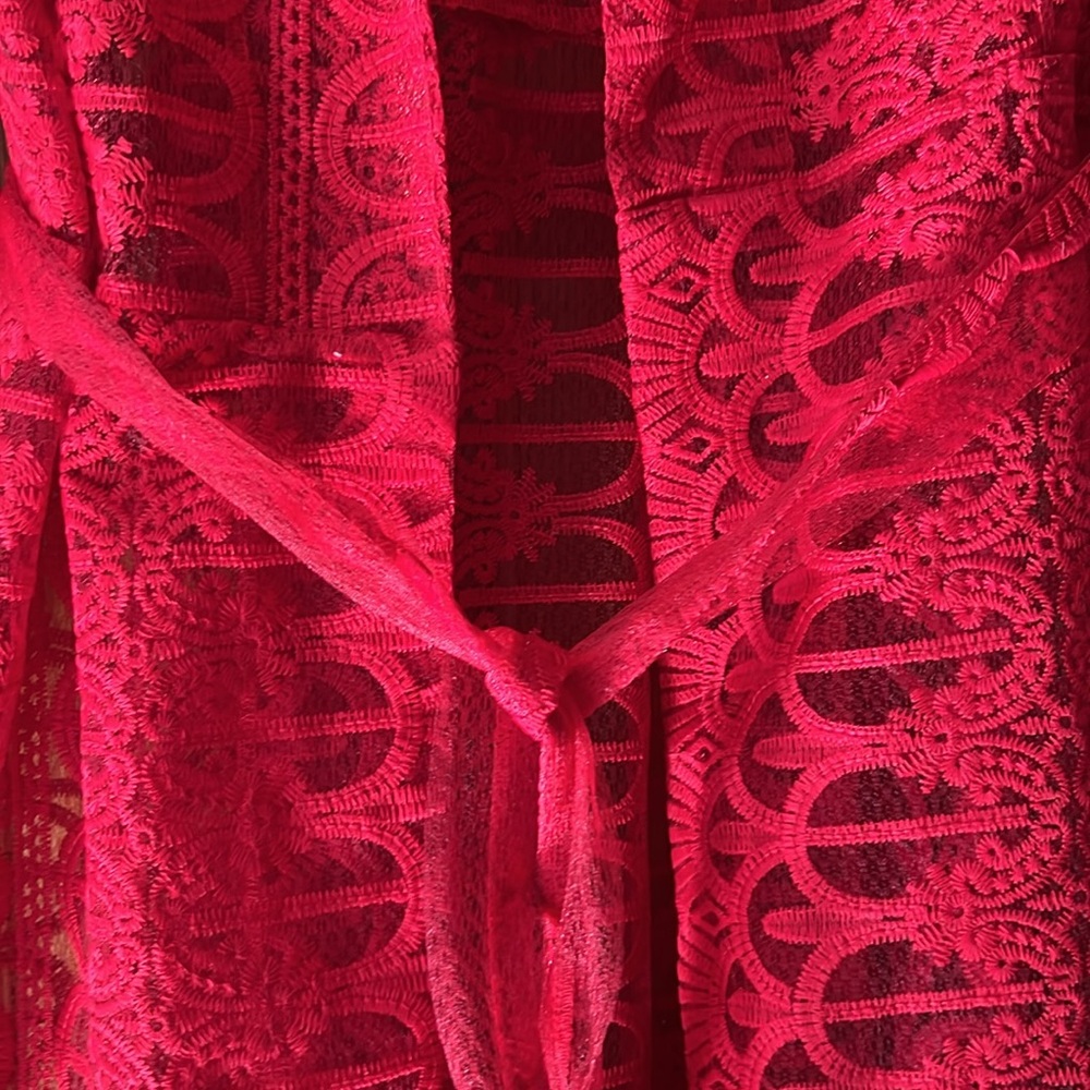 RED SHEER LACE DUSTER JACKET - Picture 5 of 7